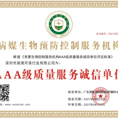 AAA级质量服务诚信单位证书