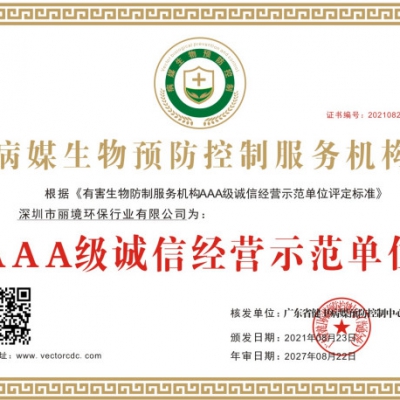 AAA级诚信经营示范单位证书